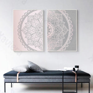Sfumatura rosa grigio mandala astratta tela poster boho stampa artistica da parete pittura immagine decorativa decorazione moderna del soggiorno