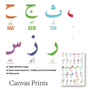 Arabische islamische Wandkunst auf Leinwand, arabische Buchstaben, Alphabete, Ziffern, Poster, Kinderzimmer, Kinderzimmer, Wandkunst, Dekoration