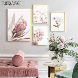 Flores pared arte peonía carteles arte Floral impresión Protea Rosa lienzo pintura escandinava sala de estar dormitorio cuadros de decoración