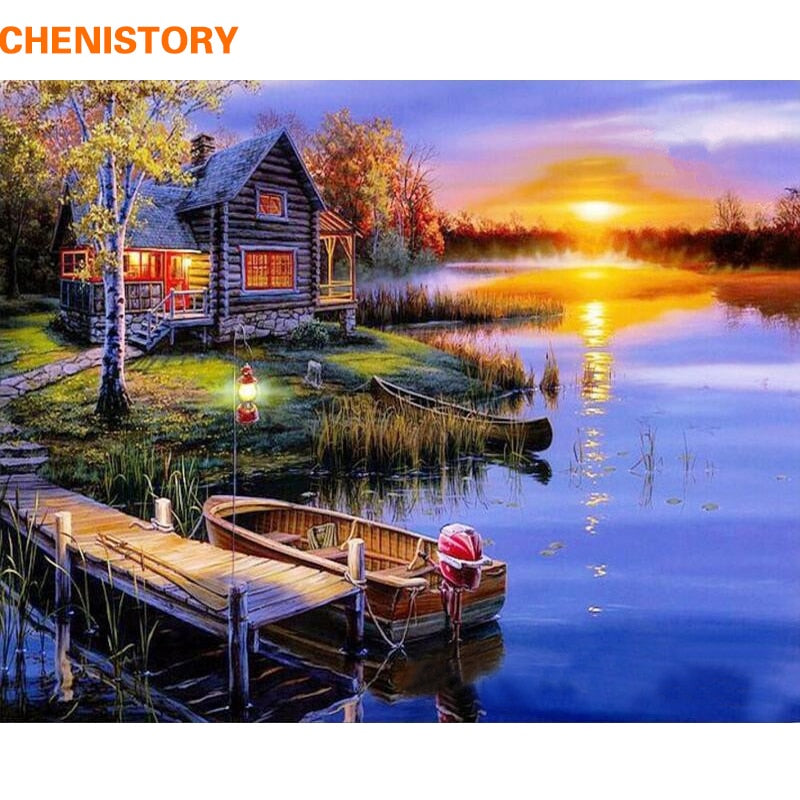 CHENISTORY Frameless DIY Painting By Numbers Landscape Painting Calligraphy Modern Wall Art Canvas Painting For Home Decor Gift