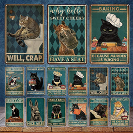 Targa in metallo vintage con pittura a forma di gatto Targa in metallo Retro Negozio Accessori per la decorazione del bagno Poster per animali domestici Targa per la casa dolce casa