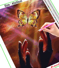 Charger l&#39;image dans la galerie, HOMFUN diamant peinture point de croix motif 5D diamant broderie &quot;papillon ciel étoilé main&quot; décor à la maison bricolage diamant Art