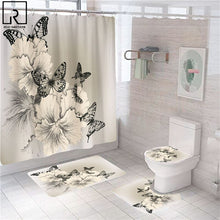 Загрузите изображение в программу просмотра галереи, Синяя, красная, розовая, розовая, с принтом, занавеска для душа с крючками, набор ковриков для ванной комнаты, противоскользящий мягкий ковер для ванной, украшение для дома на день Святого Валентина