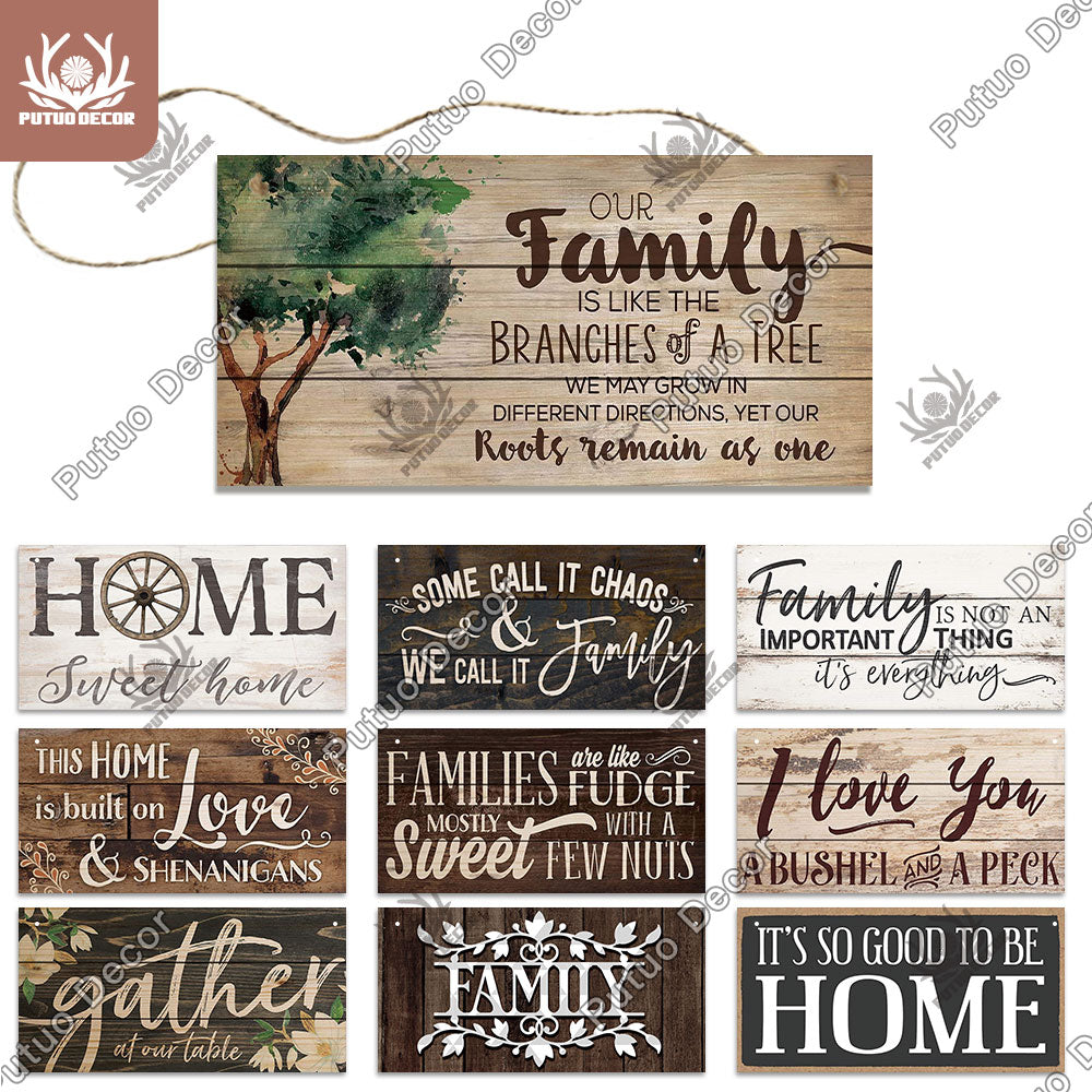 Letreros de madera para el hogar de Putuo, placa de pared de madera familiar, arte de madera, decoración del hogar para la amistad, colgante de madera, decoración de la pared del hogar
