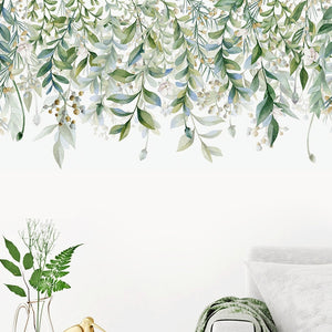Pegatinas de pared de vid de hojas verdes para sala de estar, dormitorio, TV, sofá, Fondo, calcomanías de pared autoadhesivas, murales de vinilo extraíbles