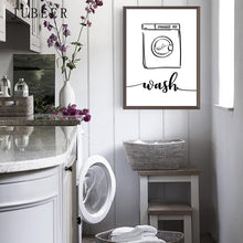 Load image into Gallery viewer, Laundry Shop Wash Dry Press Poster Sign Wall Art Pictures Decor Black White Prints Canvas Painting for Bathroom Cuadros