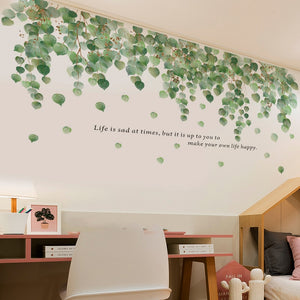 Pegatinas de pared de vid verde grande para dormitorio, sala de estar, sofá, TV, Fondo, decoración de pared, hojas, plantas, calcomanías de pared, decoración del hogar