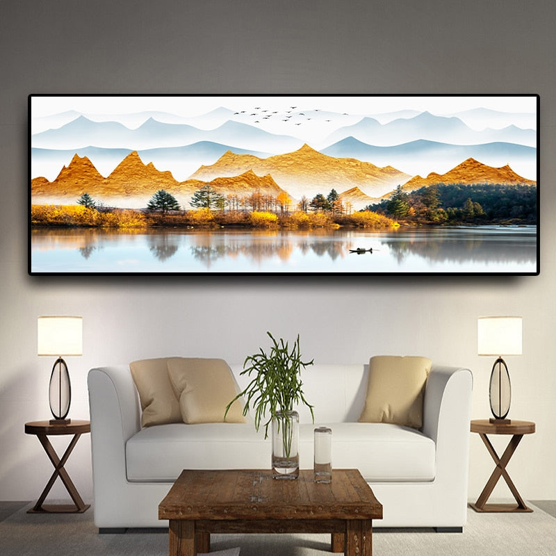 Pinturas en lienzo de arte de paisaje de otoño clásico moderno cuadros de arte de pared para decoración para sala de estar (sin marco)