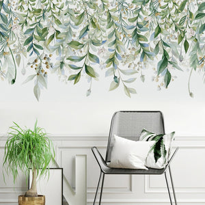 Adesivi murali con foglie verdi per soggiorno, camera da letto, TV, divano, sfondo, adesivi murali autoadesivi, murali in vinile rimovibili