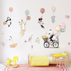 Pegatinas de pared de animales con globos de dibujos animados para niños, decoración de pared de habitaciones de niños, calcomanías de vinilo extraíbles, decoración del hogar para guardería, murales de arte