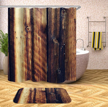 Charger l&#39;image dans la galerie, Rideaux de douche en bois 3D rideaux de douche en tissu imperméable avec crochets rideau de salle de bain rideau de bain drôle ou tapis