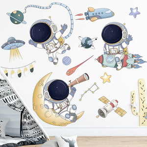 Cartoon Raumschiff Wandaufkleber für Kinderzimmer Kinderzimmer Astronaut UFO Wanddekor Vinyl DIY Wandtattoos Kunstwandbilder Heimdekoration