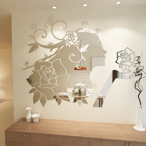 Flower Fairy Acrylic Mirror Wall Stickers Bedroom 3D Wall Stickers Bedroom Living Room Home DIY Art Wall Decor Stickers