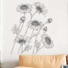 Load image into Gallery viewer, Black sketch sunflower wall stickers living room bedroom wall decor removable vinyl wall decals for room decor home decoration