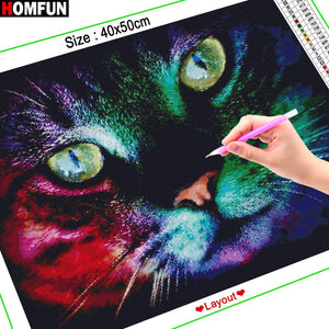 HOMFUN 5D diamante pintura taladro completo diamante bordado "Color animal gato" imagen de diamantes de imitación hecho a mano decoración del hogar A27298