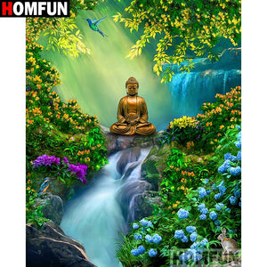 HOMFUN 5D Diamond Painting Full Square/Round &quot;Buddha waterfall&quot; Picture Of Rhinestone DIY Diamond Embroidery Home Decor A27411
