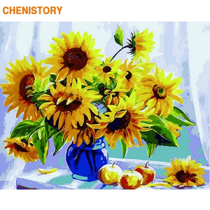 Frameless Picture Diy Painting By Numbers Sunflowers Flowers Wall Art Picture By Number Calligraphy &amp; Painting