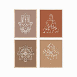 Mandala bouddha Lotus couleurs neutres Boho mur Art impression toile peinture affiche photo Zen Yoga salon maison décor intérieur