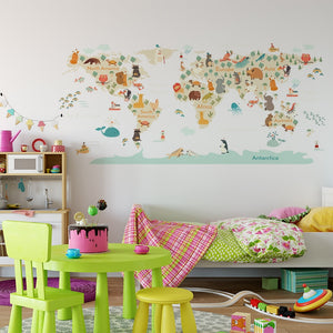 Cartoon Animals Map Wall Stickers for Kids room Bedroom Kindergarten Wall Decor Vinyl PVC Wall Decals Art Murals Home Decoration