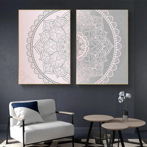 Póster de lienzo abstracto con Mandala rosa y gris degradado, arte de pared bohemio, cuadro decorativo, decoración moderna para sala de estar