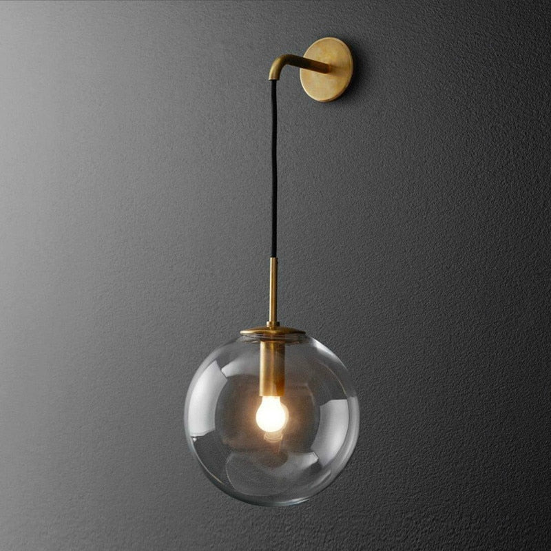 Светодиодный настенный светильник в скандинавском стиле со стеклянным шаром, настенный светильник в стиле ретро, ​​простой прикроватный светильник для гостиной, коридора, лестницы, декоративная лампа E14