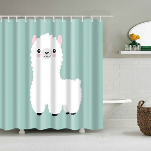 Cortina de baño con patrón de Alpaca, cortinas de ducha impermeables, cortina impresa con pantalla de baño de dibujos animados de poliéster para decoración del hogar y el baño