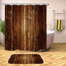 Charger l&#39;image dans la galerie, Rideaux de douche en bois 3D rideaux de douche en tissu imperméable avec crochets rideau de salle de bain rideau de bain drôle ou tapis