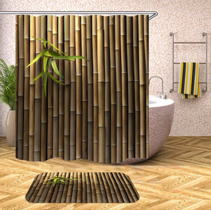 Cortinas de ducha 3D de madera, cortinas de ducha de tela impermeables con ganchos, cortina de baño, cortina de baño divertida o alfombrilla