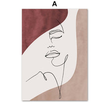 Cargar imagen en el visor de la galería, Cuadro sobre lienzo para pared de niña con cuerpo de flor de línea dibujada, carteles nórdicos abstractos e impresiones, imágenes de pared para decoración para las paredes del salón