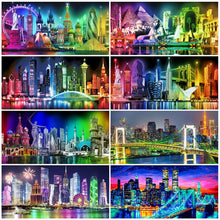 Cargar imagen en el visor de la galería, EverShine, pintura de diamantes, punto de cruz de ciudad, mosaico de diamantes, vista nocturna, paisaje, diamantes de imitación, arte, Kits de bordado de cuentas, decoración del hogar