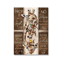 Carica l&#39;immagine nel visualizzatore della Galleria, Regole della toilette Arte della parete Tela Pittura Divertente Bagno Animale Mucca Asino Giraffa Poster e stampe Immagine Bagno Decorazioni per la casa