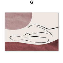 Cargar imagen en el visor de la galería, Cuadro sobre lienzo para pared de niña con cuerpo de flor de línea dibujada, carteles nórdicos abstractos e impresiones, imágenes de pared para decoración para las paredes del salón