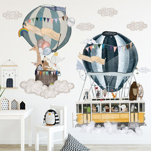 Pegatinas de decoración de pared de habitación de niños de dibujos animados, pegatinas de vinilo de globo de aire caliente para decoración del hogar, pegatinas de murales de arte, papel tapiz