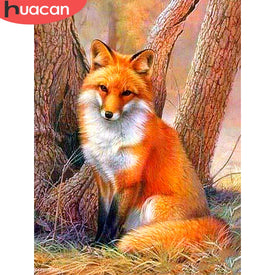 HUACAN 5D Diamond Painting Full Display Fox Diamond Embroidery Full Square Cross Stitch Rhinestones Decor Home Gift