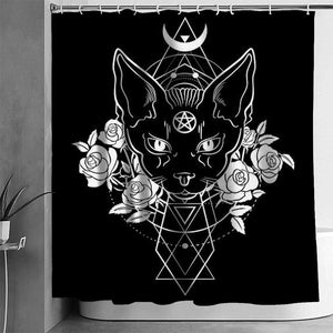 Satanic Cat Pentagram Death Black Metal Shower Curtain Durable Bathroom Curtains