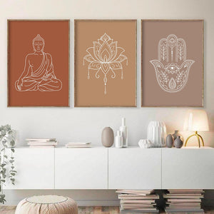 Mandala Buddha Lotus Colori neutri Boho Stampa artistica su tela Pittura Poster Immagine Zen Yoga Soggiorno Decorazione interna della casa