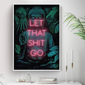 Buddha Canvas Prints and Poster Let That Shit Go Quote Bathroom Art Female Painting Wall Picture for Bathroom Toilet Decor