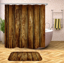 Charger l&#39;image dans la galerie, Rideaux de douche en bois 3D rideaux de douche en tissu imperméable avec crochets rideau de salle de bain rideau de bain drôle ou tapis