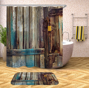 wooden 3D Shower Curtains Waterproof fabric shower curtains with hooks bathroom curtain funny bath curtain or mat