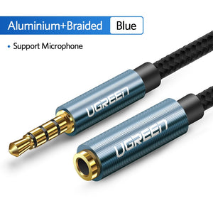 UGREEN 3,5mm Jack AUX Audio macho a hembra Cable de extensión con micrófono estéreo 3,5 adaptador de Audio Compatible para auriculares de PC
