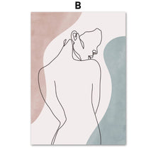 Cargar imagen en el visor de la galería, Cuadro sobre lienzo para pared de niña con cuerpo de flor de línea dibujada, carteles nórdicos abstractos e impresiones, imágenes de pared para decoración para las paredes del salón