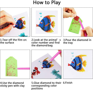 Diamond Painting Stickers Kids 5D DIY Art Craft Animal & Sea World Painting with Diamonds Paint by Numbers for Children