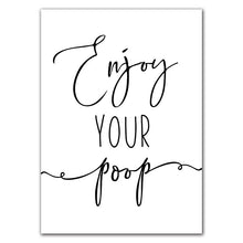 Cargar imagen en el visor de la galería, Cartel divertido de lienzo para baño, impresiones artísticas para pared, disfruta de tu caca, permanece sentado, carteles de baño, decoración de pared para baño CH113