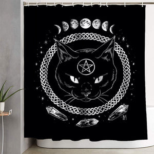 Satanic Cat Pentagram Death Black Metal Shower Curtain Durable Bathroom Curtains