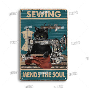 Vintage Cat Painting Metal Plate Tin Sign Retro Shop Restroom Decoration Accessories Pet Poster Home Sweet Home Signs Plaque