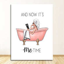 Laden Sie das Bild in den Galerie-Viewer, Badewanne Bild Leinwand Malerei Modularer Rahmen Bild Home Decoration Nordic Badezimmer Poster Wandkunst HD Print Girl on The
