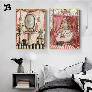 Canvas Painting Wall Art Vintage Abstract Style Victorian Shabby Prints Bathroom Home Decor Picture Posters for Bathroom Decor