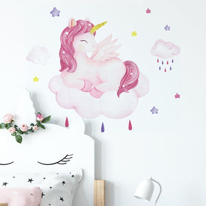 Smiling Unicorn Wall Stickers for Kids room Girls room Background Wall Decor Removable Vinyl Wall Decals for Nursery Home Decor