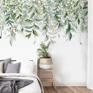Green Leaves vine Wall Stickers for Living room Bedroom TV Sofa Background Self-adhesive Wall Decals Removable Vinyl Wall Murals