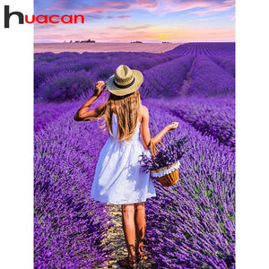 Huacan 5d Diamond Painting Girl New Arrivals Embroidery Lavender Mosaic Cross Stitch Flower Home Decor Diamond Art